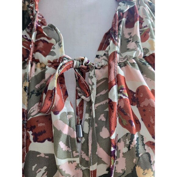 Ruffled Floral Peplum Blouse Womens Size M Multicolor Lightweight Fabric Elegant - Picture 2 of 9